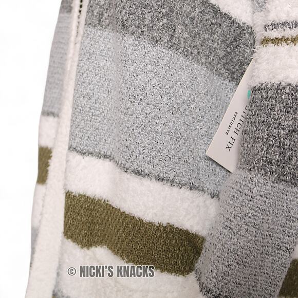 Stitch Fix Fuzzy Cardigan Sweater Green Gray White Striped Open Front Size XS - Picture 5 of 12